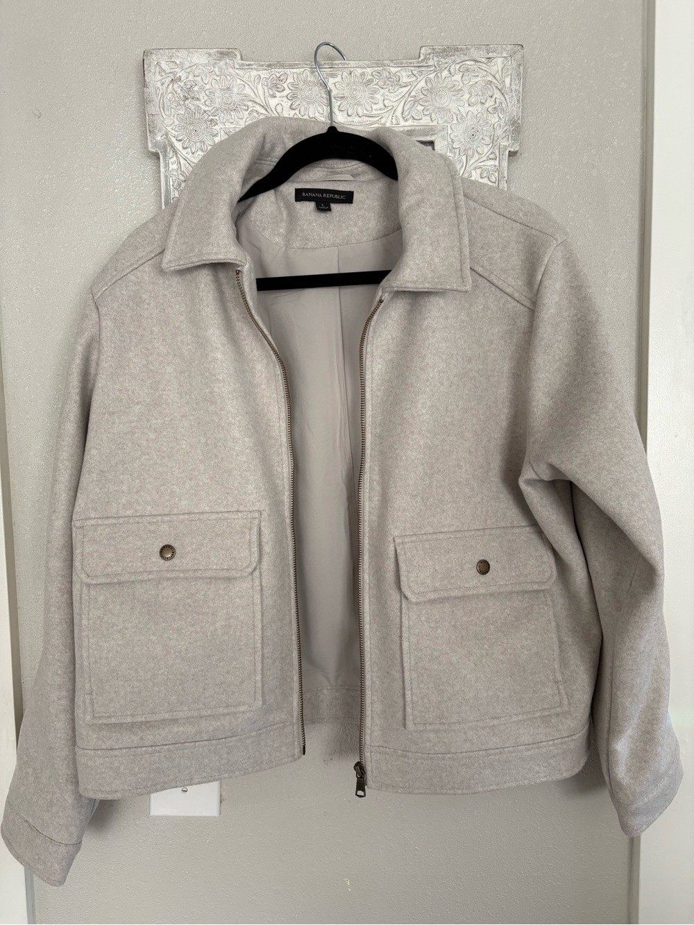 Banana Republic Light Gray Women's Wool-Blend Zip Shirt Jacket